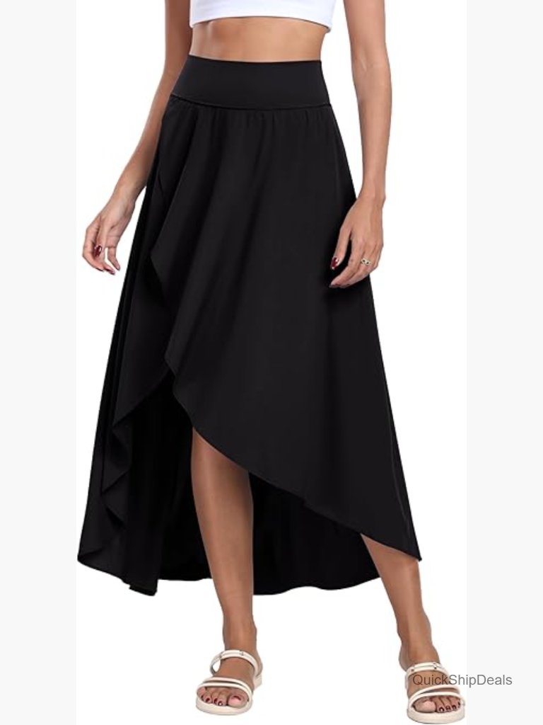 High Waist Maxi Skirt With Slit Ruffle Wrap Built-In Shorts